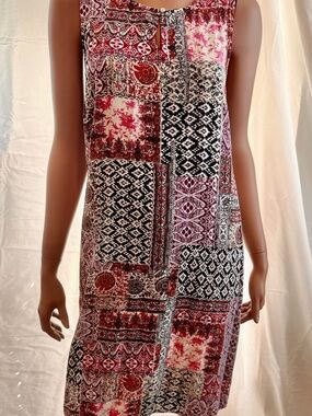 J. Jill Patchwork Midi Dress in Red, Black and White
